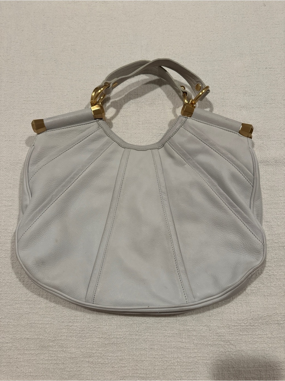B. Makowsky Cream Leather Hobo Handbag Gold Hardware Leopard Lining